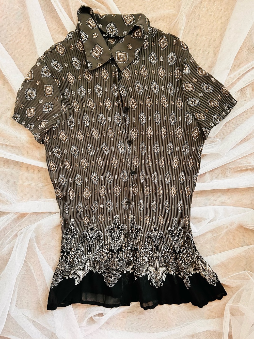 Apt. 9 Brown Printed Button-Front Blouse